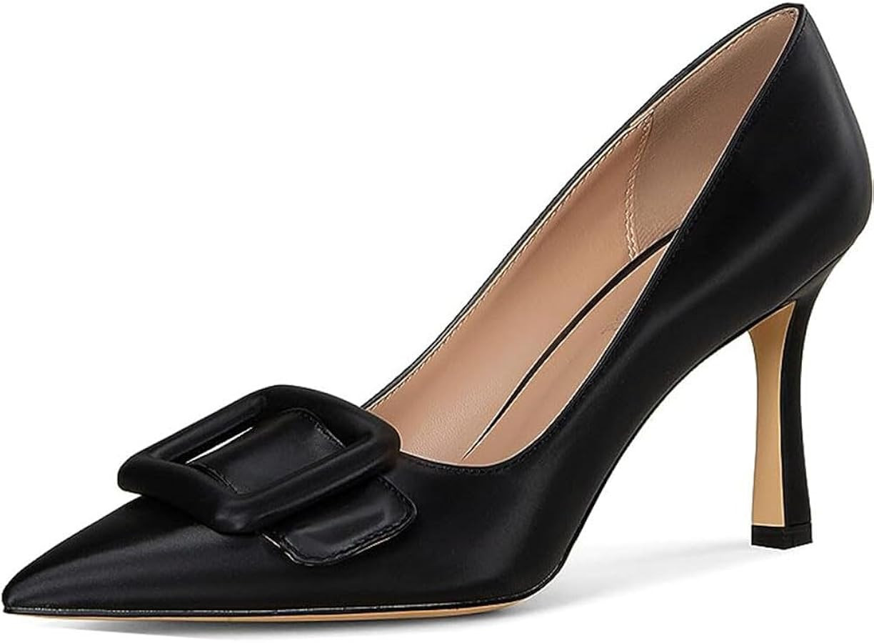 Divanne Pumps Shoes, Women's Stiletto High Heels Buckle Suede Pumps Pointy Toe Slip-On Office Pum... | Amazon (US)