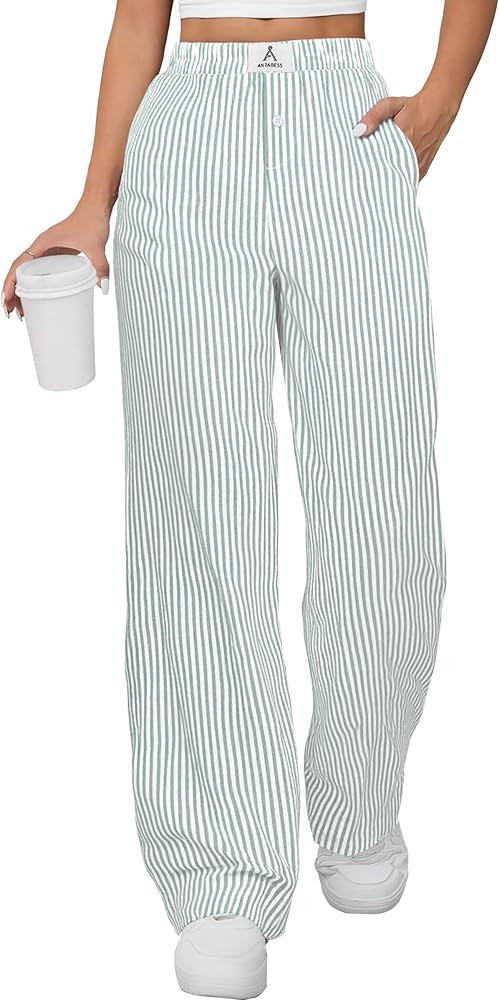 ANRABESS Womens Striped Gingham Pants 2026 Pajama Lounge Boxer Pants Cute Comfy PJ Bottoms with P... | Amazon (US)