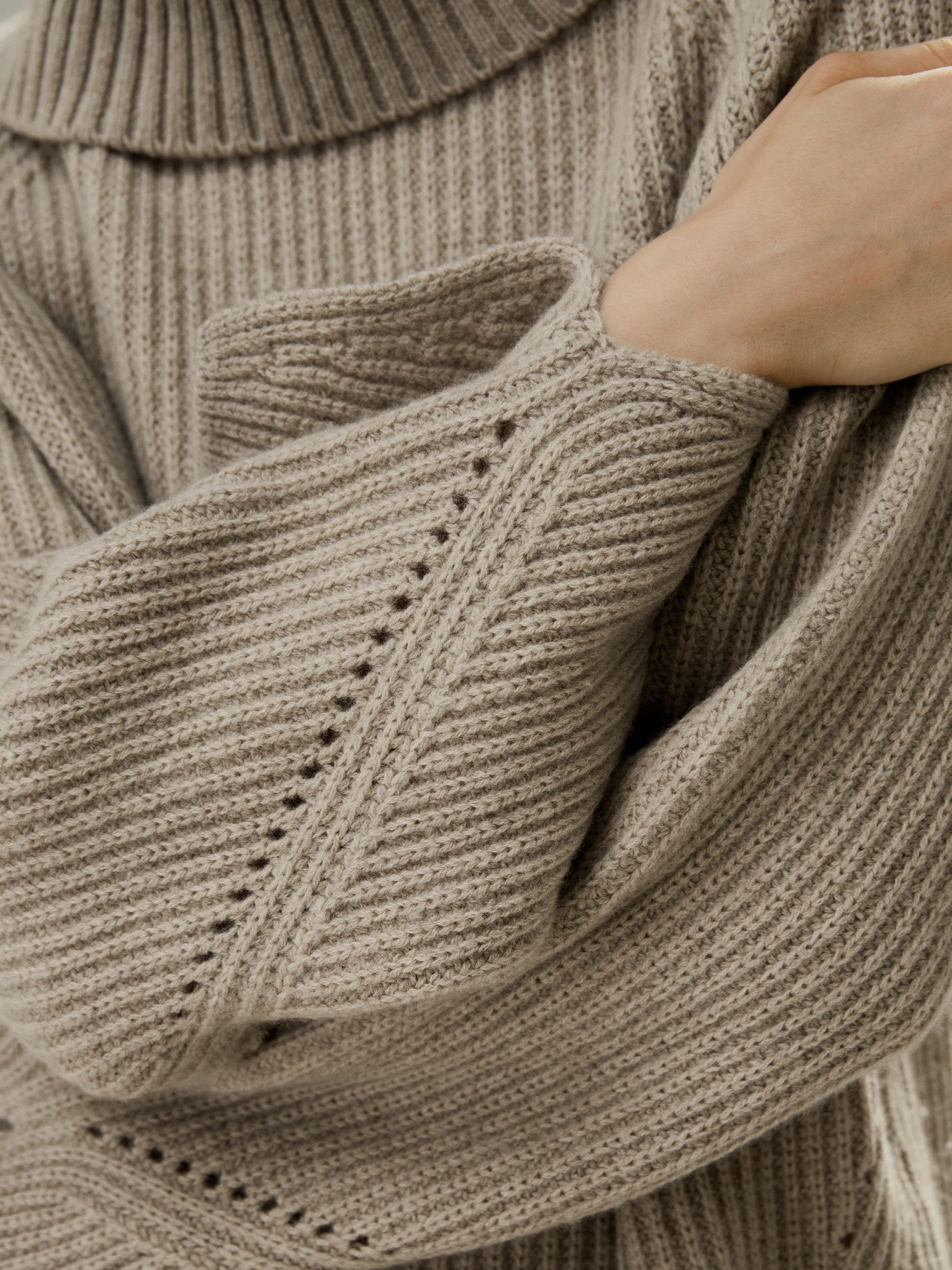 Oversized Merino Wool Sweater with Slit Sleeves | LilySilk