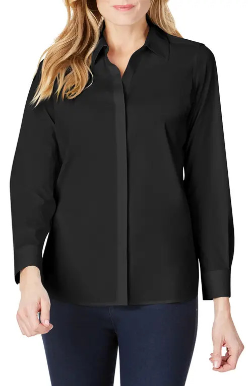 Foxcroft Kylie Non-Iron Cotton Button-Up Shirt in Black at Nordstrom, Size 2 | Nordstrom