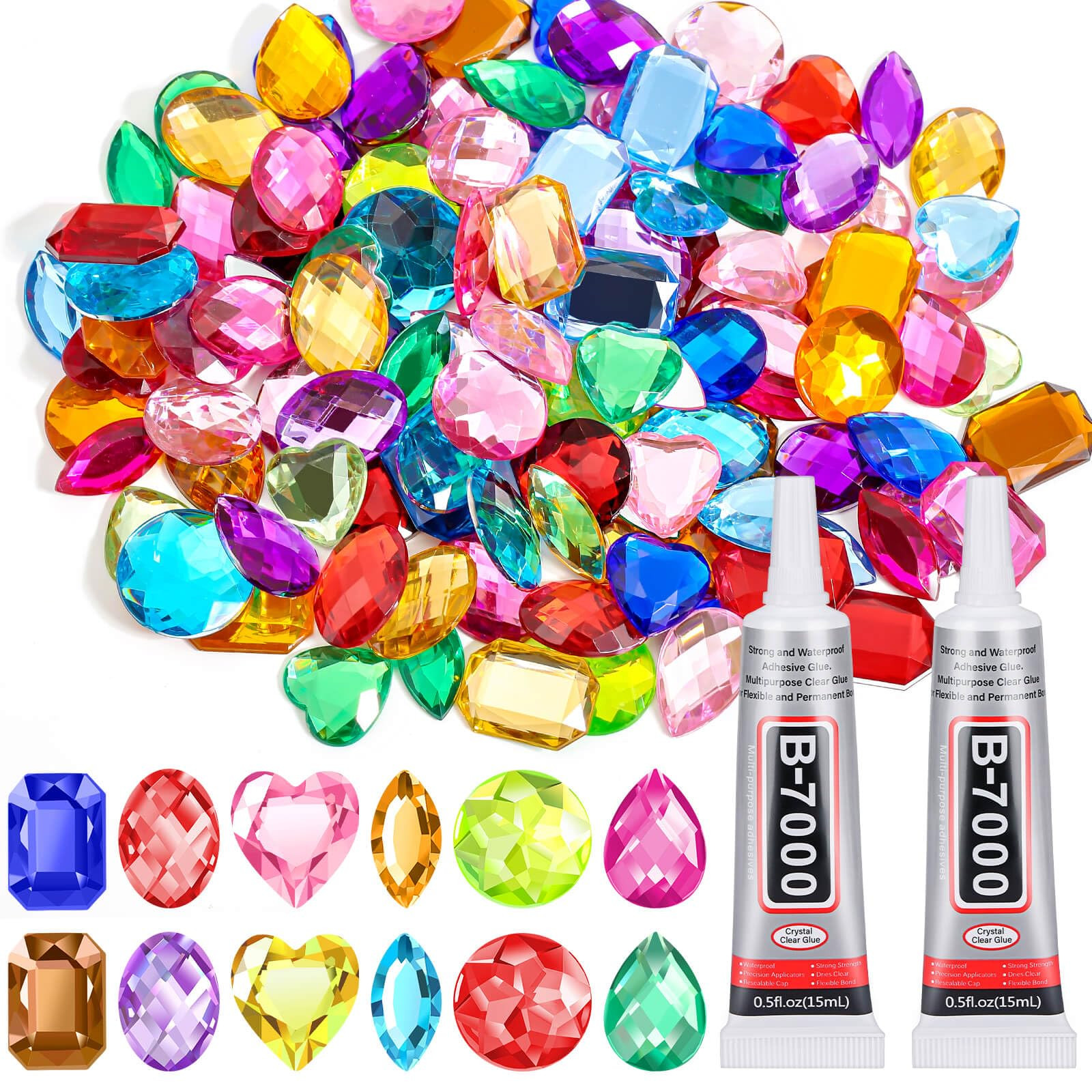 anezus 120PCS Craft Jumbo Jewels, Large Sequins with 2 Pack B7000 Jewelry Glue, Flat Back Craft G... | Amazon (US)