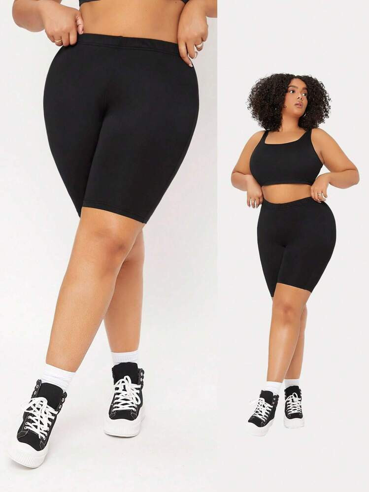 SHEIN BASICS Plus High Waist Biker Shorts Summer | SHEIN