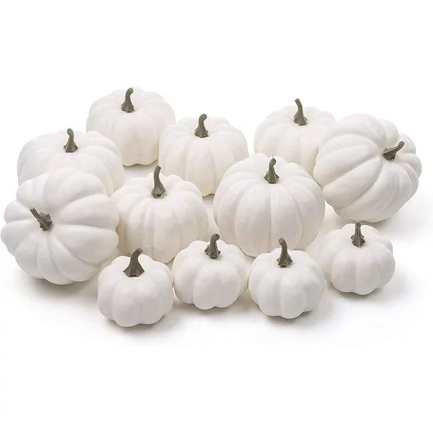 Bibana 12 Pack Artificial Assorted Pumpkins, Mini Fake Pumpkins Artificial Vegetables for Hallowe... | Walmart (US)