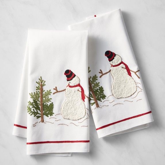 Snowman Embroidered Towels, Set of 2 | Williams-Sonoma