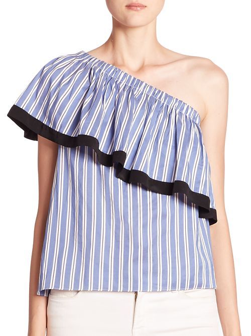 Cotton & Silk One-Shoulder Striped Top | Saks Fifth Avenue