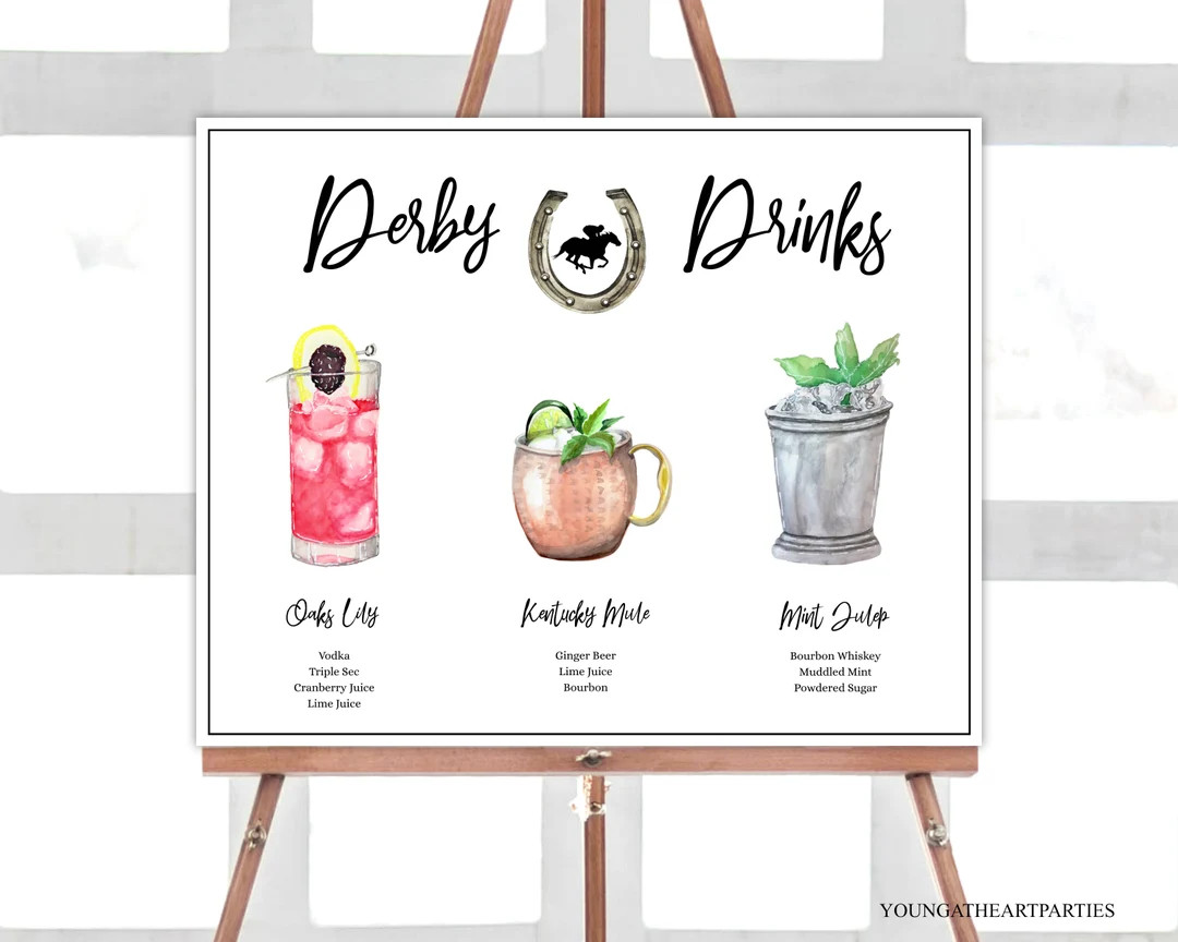 Derby Drinks Sign Template, Editable Kentucky Derby Bar Menu Sign, Race Horse Party, Mint Julep M... | Etsy (US)