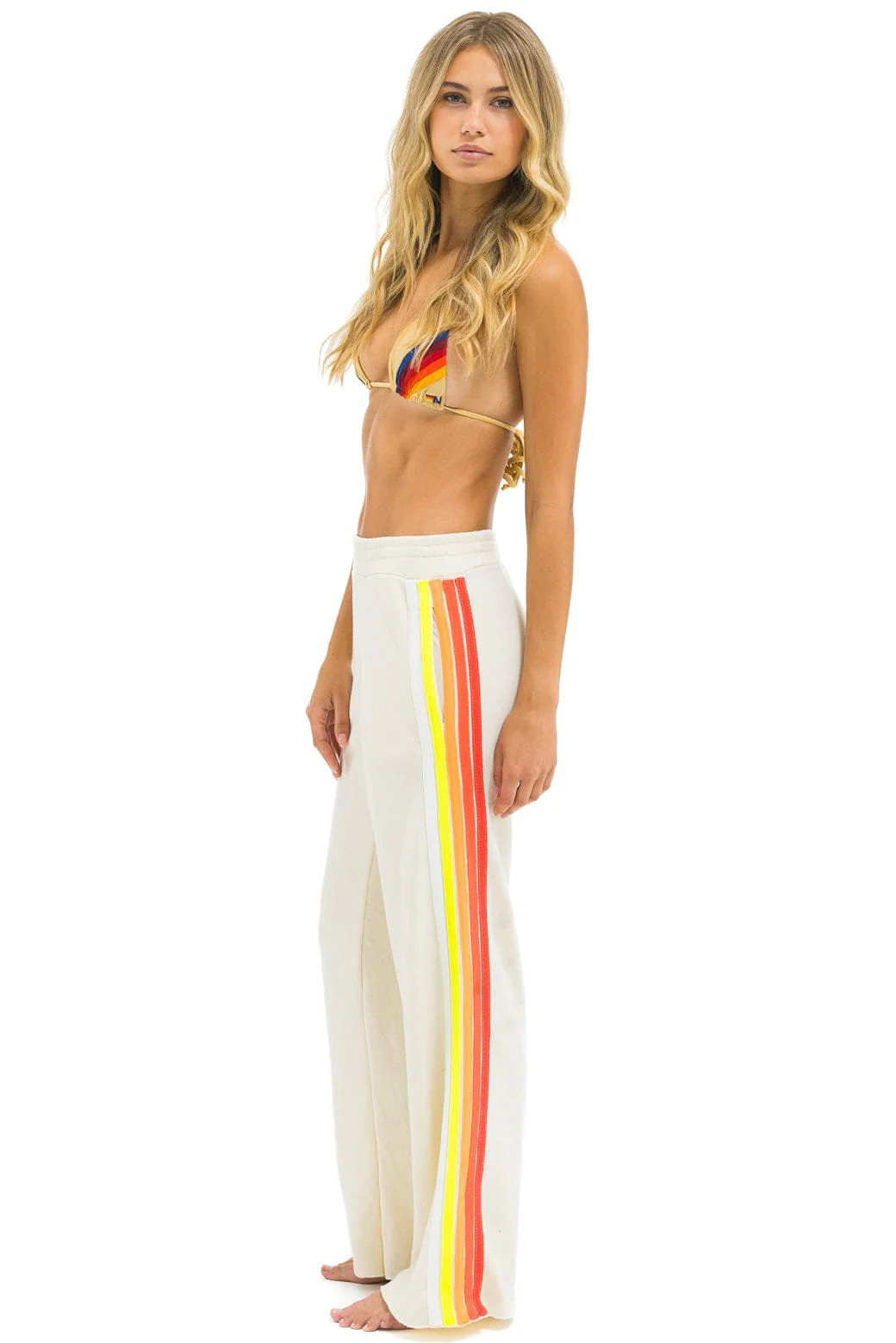 5 STRIPE WIDE LEG POCKET SWEATPANTS - VINTAGE WHITE // WHITE NEON | Aviator Nation