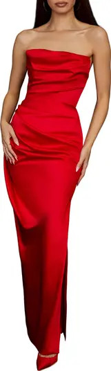 Adrienne Gathered Satin Strapless Gown | Nordstrom