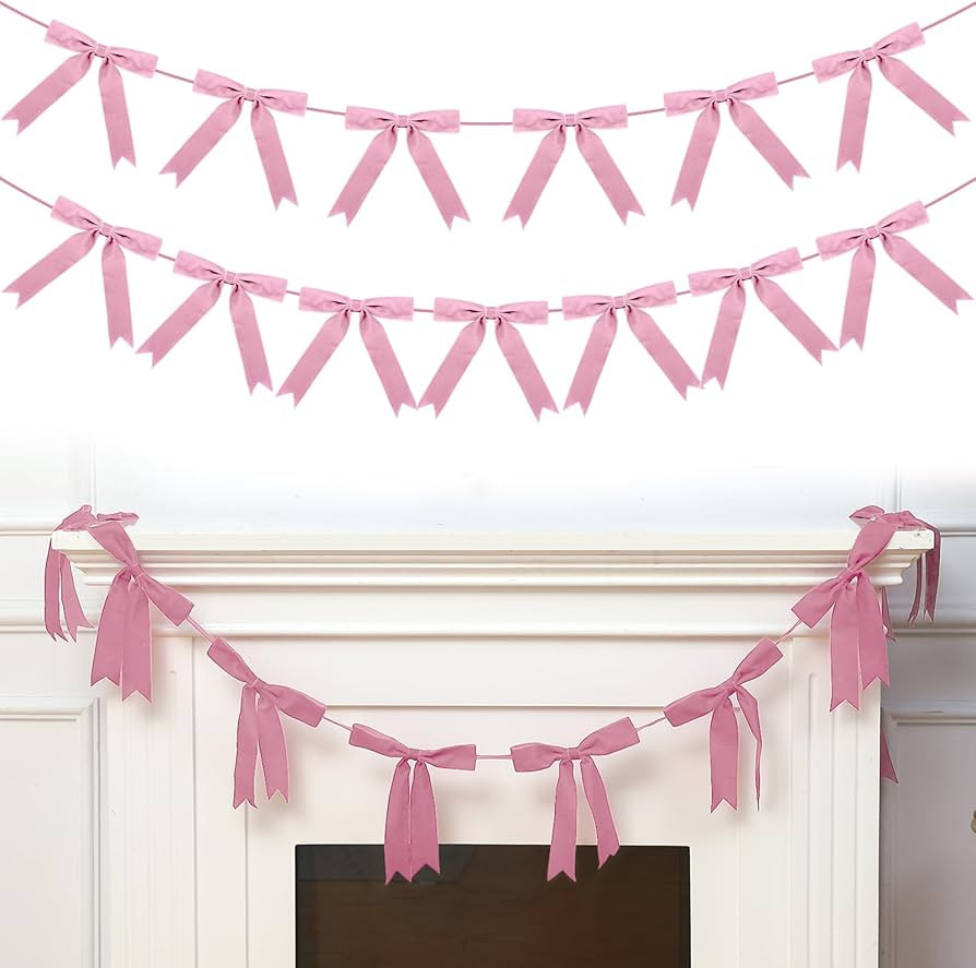 VitalCozy 10 ft Christmas Velvet Bow Garland Pre-Strung Bow Garland Banner with 13 Pcs 7 x 7 Inch... | Amazon (US)