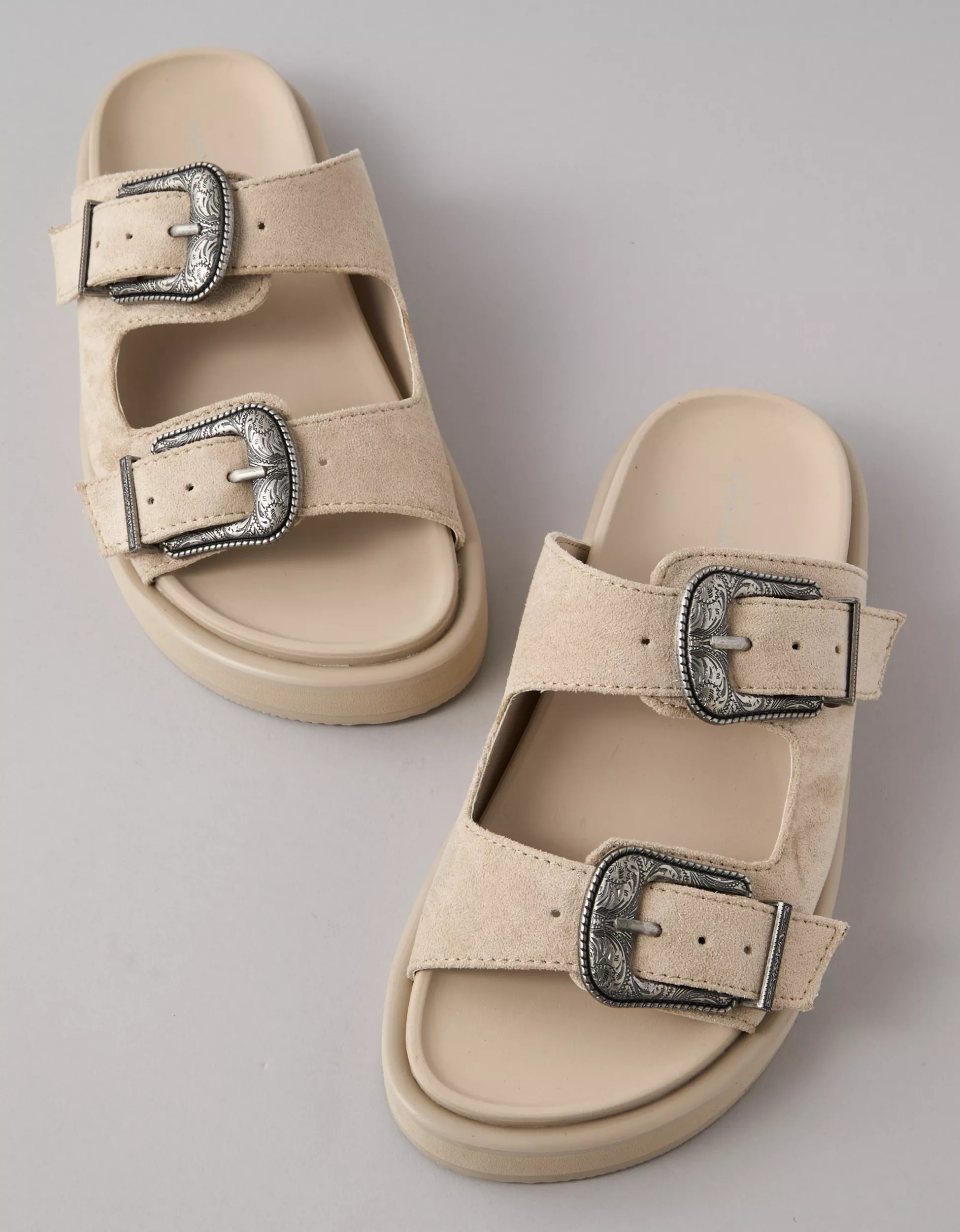 AE Western-Buckle Vegan Suede Sandal | American Eagle Outfitters (US & CA)