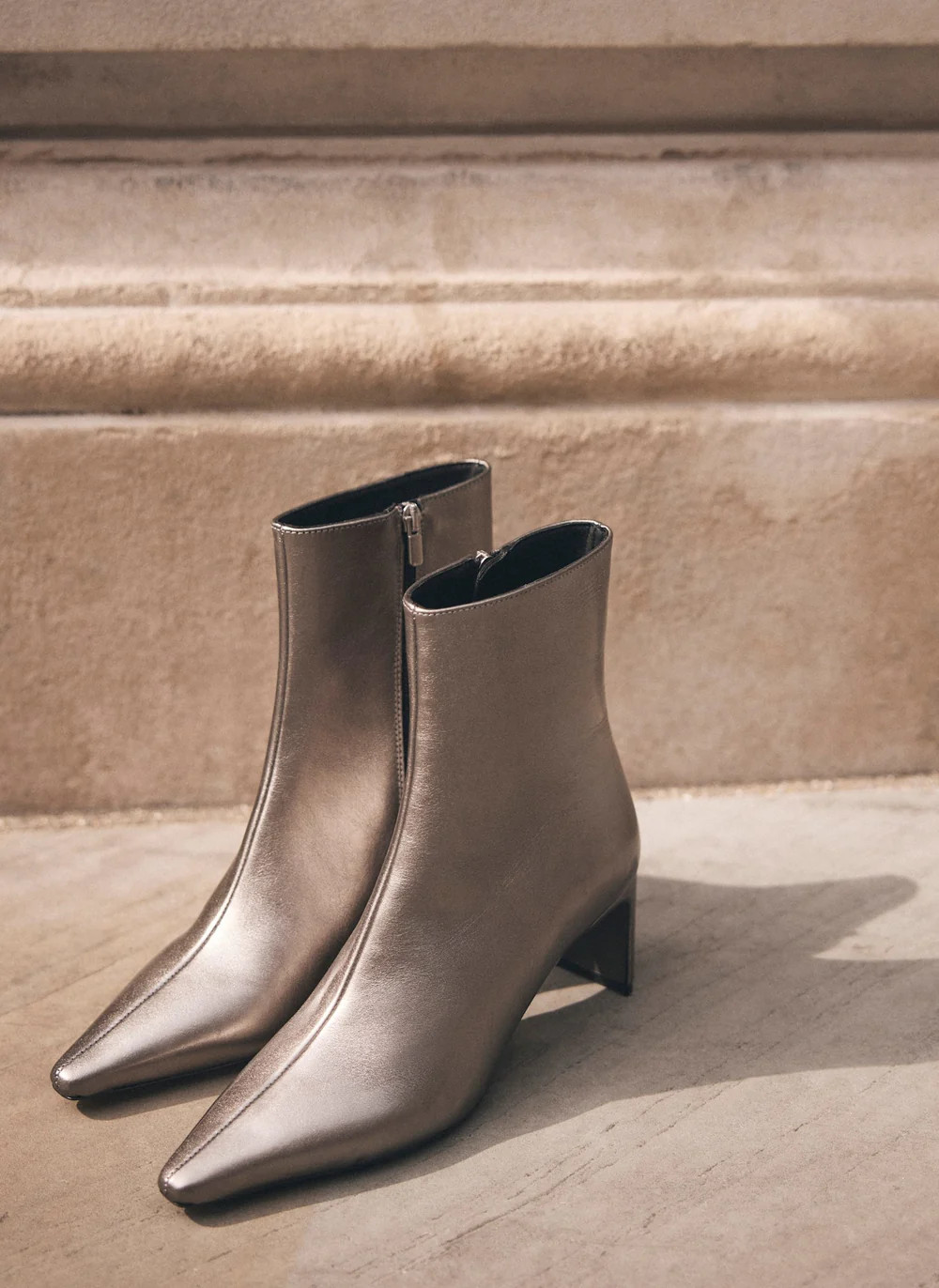 Macy Metallic Silver Heeled Ankle Boots | Mint Velvet - US