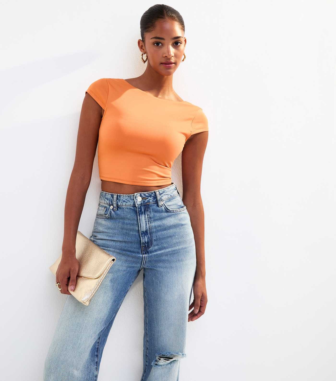 Bright Orange Scoop Back Jersey Cropped T-Shirt | New Look | New Look (UK)