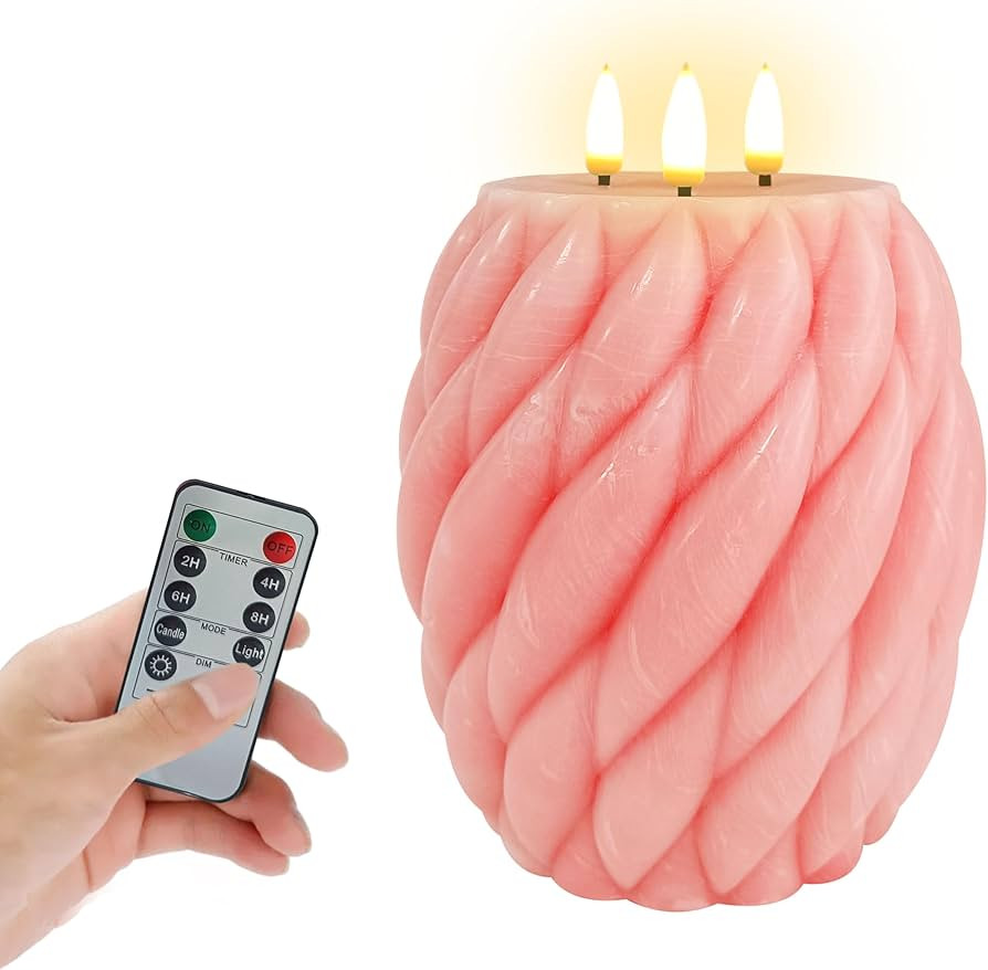 Flameless Pillar Candle, 4.1"x4.8" Pink Braided Real Wax Battery Operated Candle Smokeless No Dri... | Amazon (US)