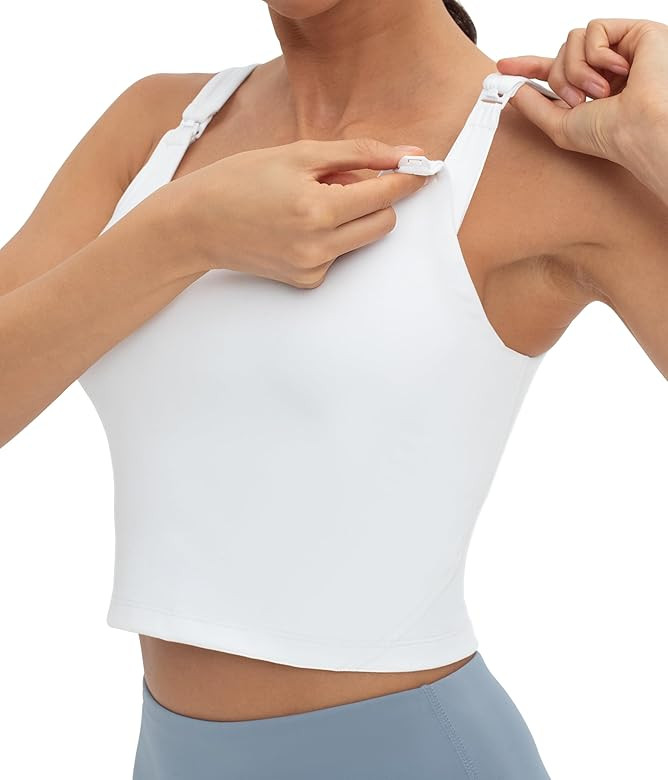 Foucome Womens Nursing Bras for Breastfeeding Maternity Tank Tops Crop Top with Built in Bra Long... | Amazon (US)