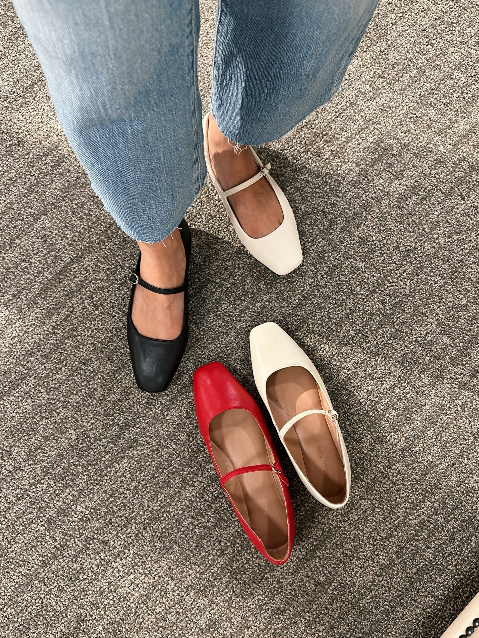 A close look-for-less option for these Dolce vita Reyes flats that I own and love! 

The Black shoe on my foot is the Nordstrom shoe on sale

the cream shoe on my foot is the Dolce Vita Reyes flat. 

The red and cream shoes on the floor are Nordstrom.

The shape is extremely similar with a modern rounded square toe and feminine thin buckle strap. Both fit the same size wise and feel TTS - I fit a 5.5 in both.  

The DV has a little more padding in the leather all around the outer edges of the shoe, and the leather feels a little softer . So I do think the DV is worth more if budget allows, but the Nordstrom is quite similar 

The DV is also cut slightly lower in the front by the toes

#LTKxNSale

#LTKshoecrush #LTKsalealert