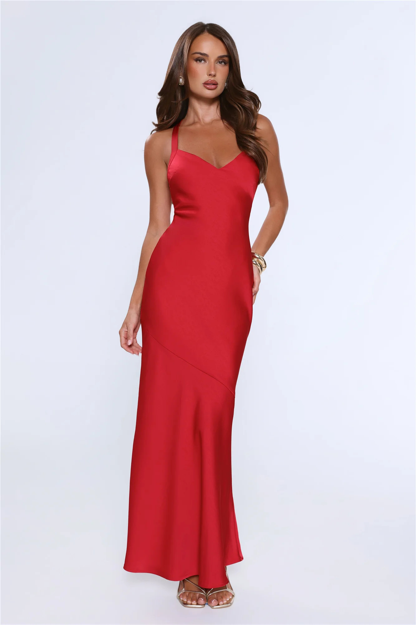 Spotlight Energy Satin Maxi Dress Red | Hello Molly (US)