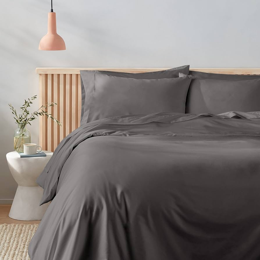 Amazon Aware 100% Organic Cotton 300 Thread Count Duvet Cover Set - Dark Gray, King | Amazon (US)