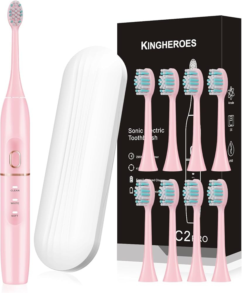 kingheroes Electric Toothbrush Set, Comes with 8 Brush Heads & Travel Case,4 Modes with 2 Minutes... | Amazon (US)