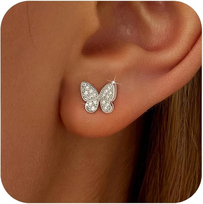 SUYACS 925 Sterling Silver Butterfly Earrings for Women Daughter | Dainty 14k Gold Plated Cute Bu... | Amazon (US)