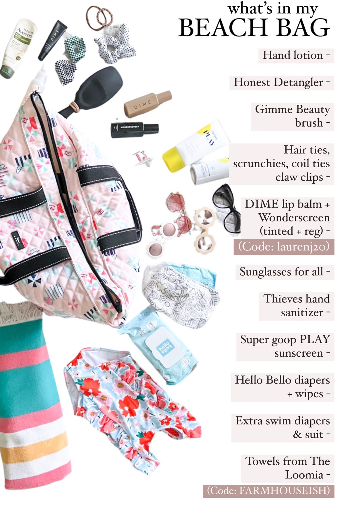 Here’s everything that’s in my beach bag for me and my three girls!

Michael’s on his own 😆

- Beach bag is Scout Bags
- DIME Beauty Code: laurenj20
- The Loomia Code: FARMHOUSEISH



#LTKtravel #LTKswim #LTKkids