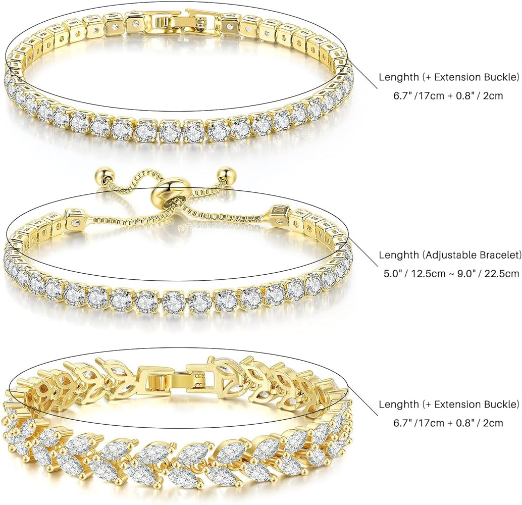 3 Pcs Tennis Bracelet Set 14K Gold Plated Marquise Cubic Zirconia CZ Diamond Dainty Adjustable Si... | Amazon (US)