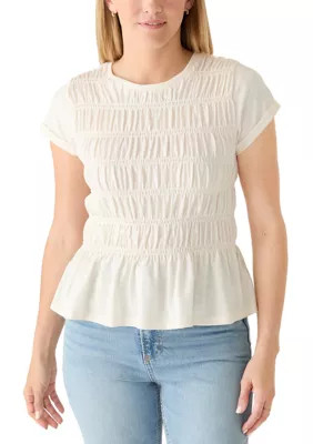 Women's Crew Neck Smocked T-Shirt | Belk