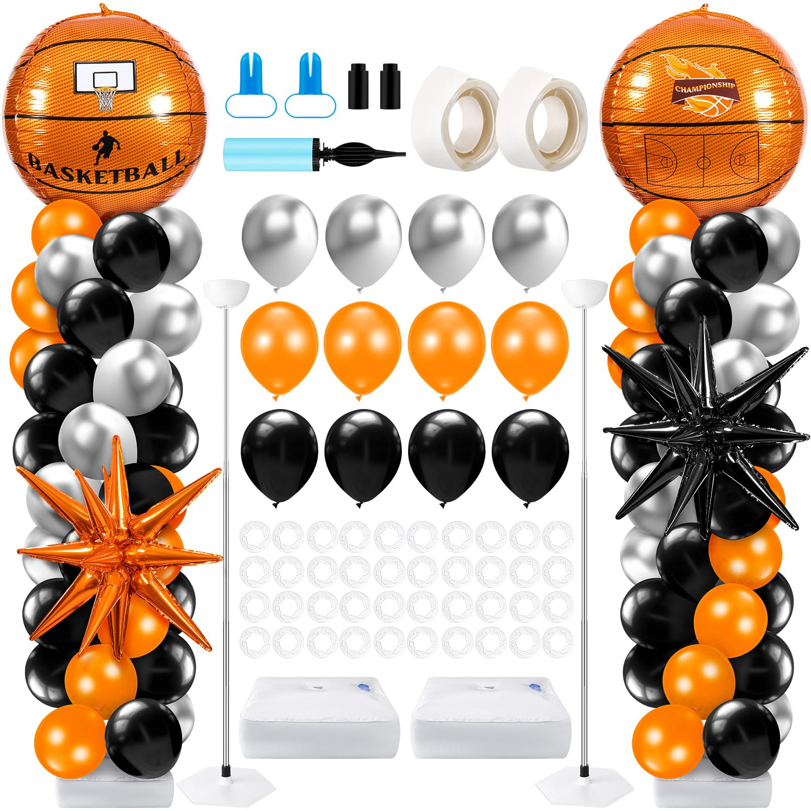 Kasyat 2 Sets Basketball Balloon Column Stand Kit with 4d Basketball Balloons Star Foil Balloons ... | Amazon (US)