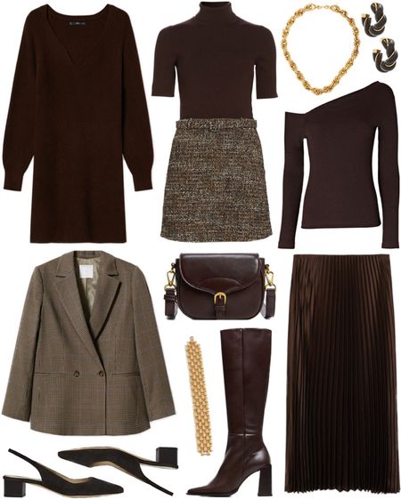 Current color crush: Chocolate brown 🤎 The sweater dress, blazer, pleated skirt, boots, and crossbody are on SALE today! 

#LTKstyletip #LTKSeasonal