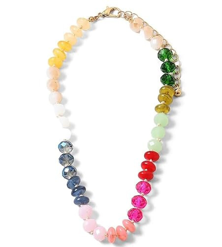 Beaded Gemstone and Bead Necklace - Hand-Knotted Colorful Bead Necklace - 16in with 2in extender (Colorful) | Amazon (US)