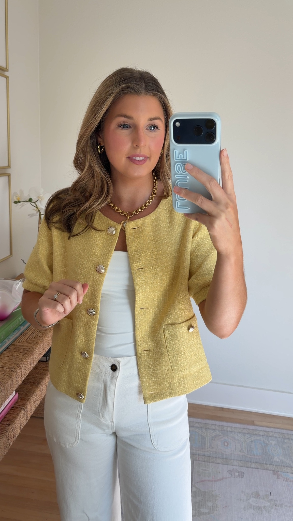 Affordable workwear look! Wearing a s in jacket and 4 in jeans