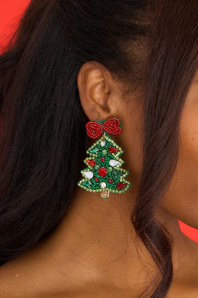December Nights Green Beaded Earrings | Red Dress 