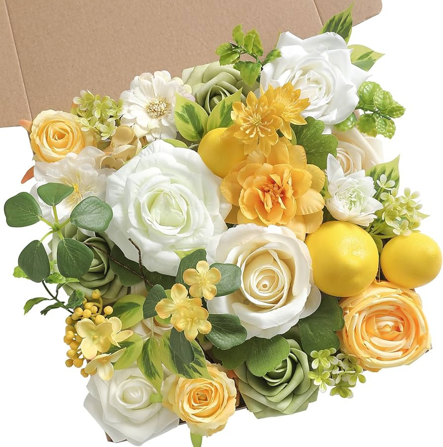 YYHUAWU Artificial Flowers Combo Fake Silk Flowers for DIY Wedding Bridal Bouquets Lemon Yellow F... | Amazon (US)