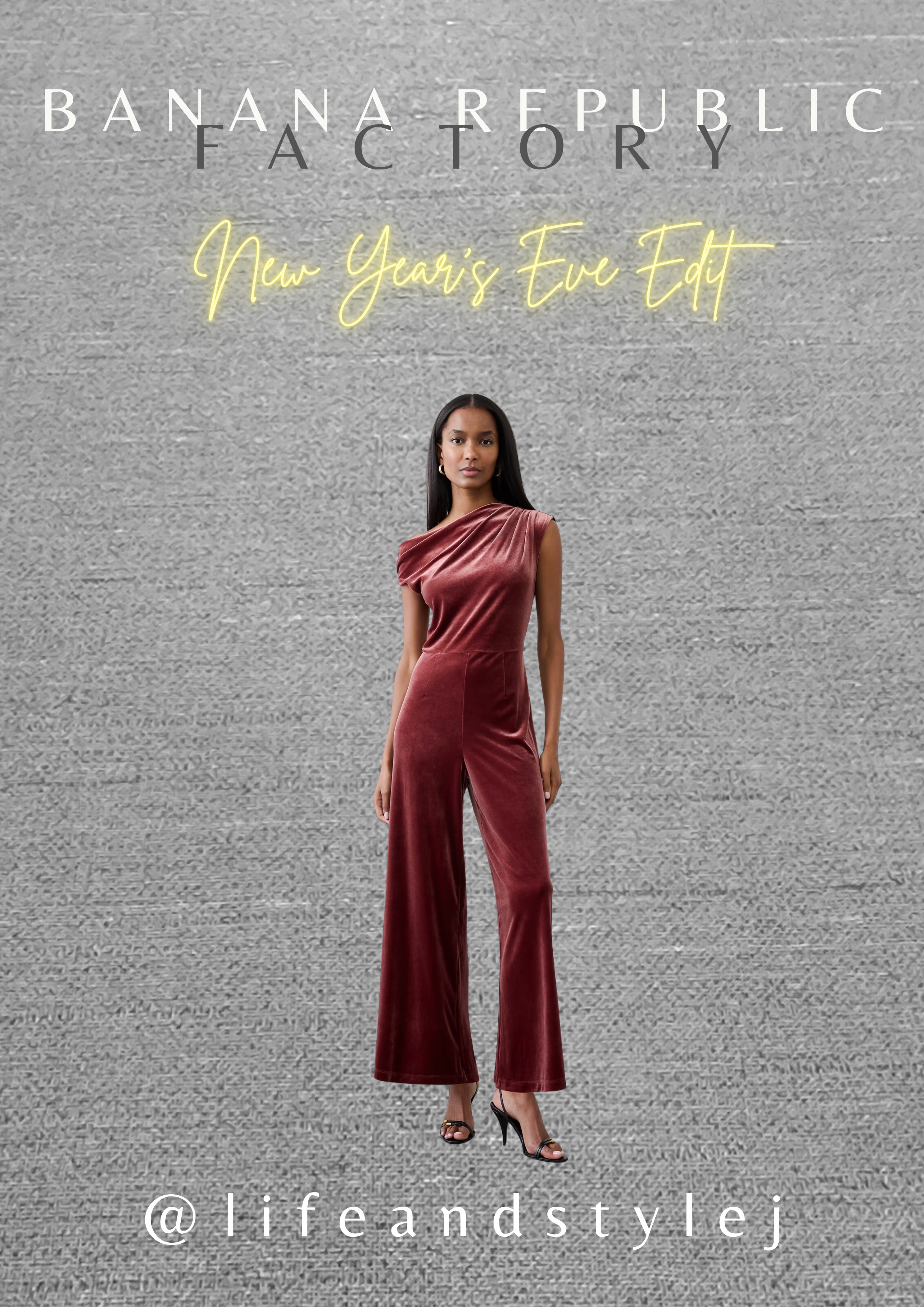 New Years Eve style feels rich and timeless in the Banana Republic Factory velvet jumpsuit in cherry jam, a flattering one piece that elevates midlife, ageless fashion. Style with statement earrings, a tailored coat and sleek heels to create an elegant evening look that feels confident, modern and effortless. #MidlifeStyle #AgelessFashion #VelvetJumpsuit #NewYearsEveStyle #HolidayOutfits  

 #LTKHoliday #LTKootd #LTKSeasonal