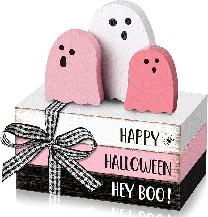 6 Pcs Summer Halloween Table Decor Pastel Pink Ghost Wooden Sign Farmhouse Cute Ghost Book Stack ... | Amazon (US)