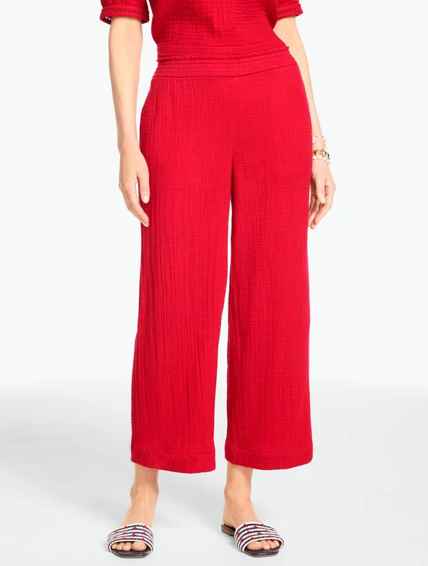 Cotton Gauze Straight Crop Pull-On Pants | Talbots