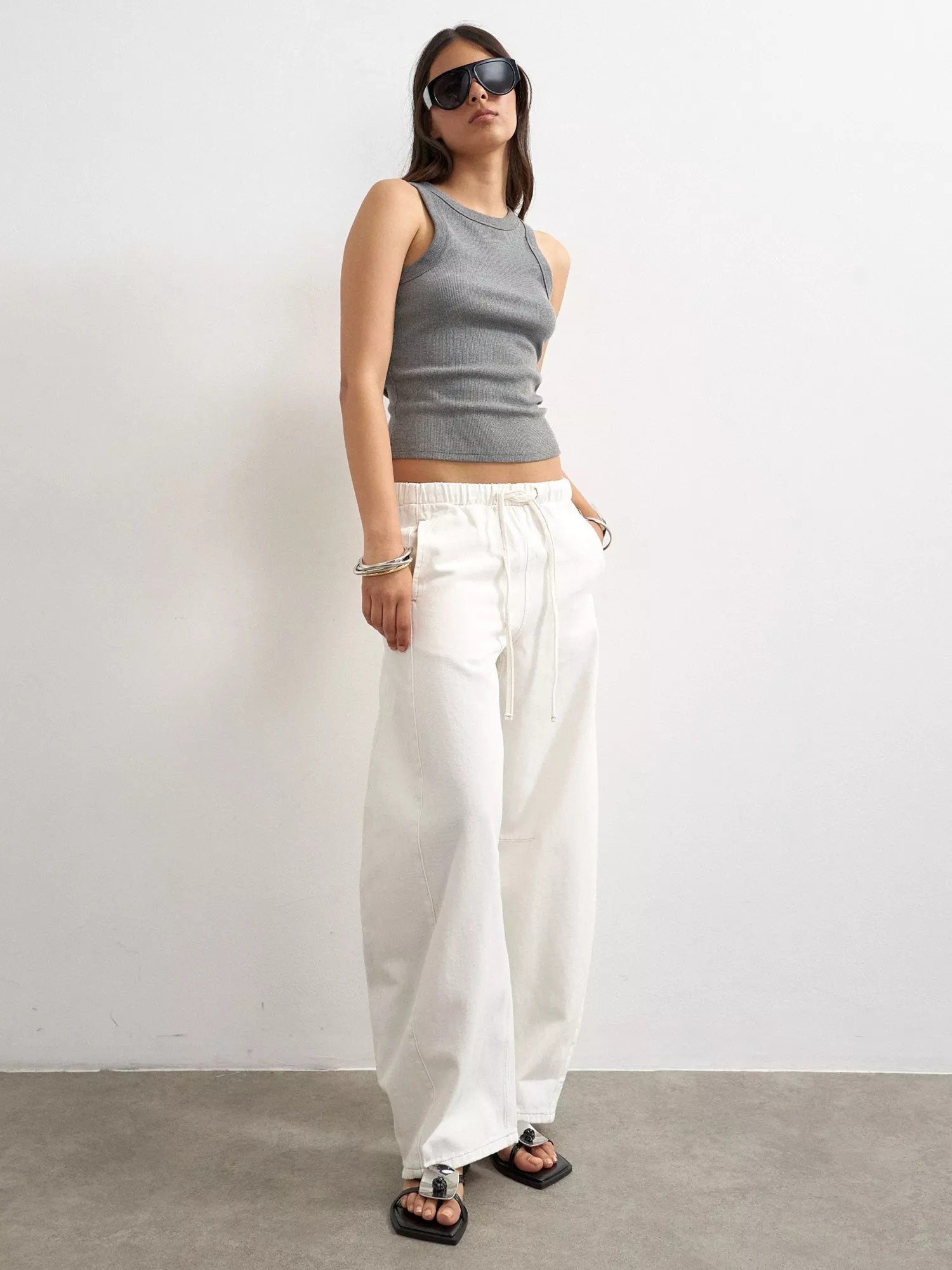 Pull On Barrel Leg Jeans, White, 26R | John Lewis (UK)