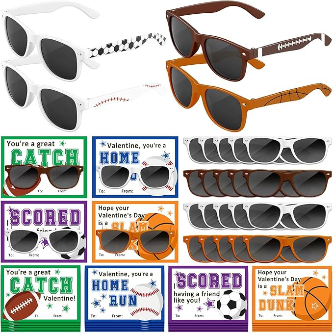 20 Pcs Valentine's Day Gifts Sport Cards With Sunglasses Valentine Sport Party Favors for School ... | Amazon (US)