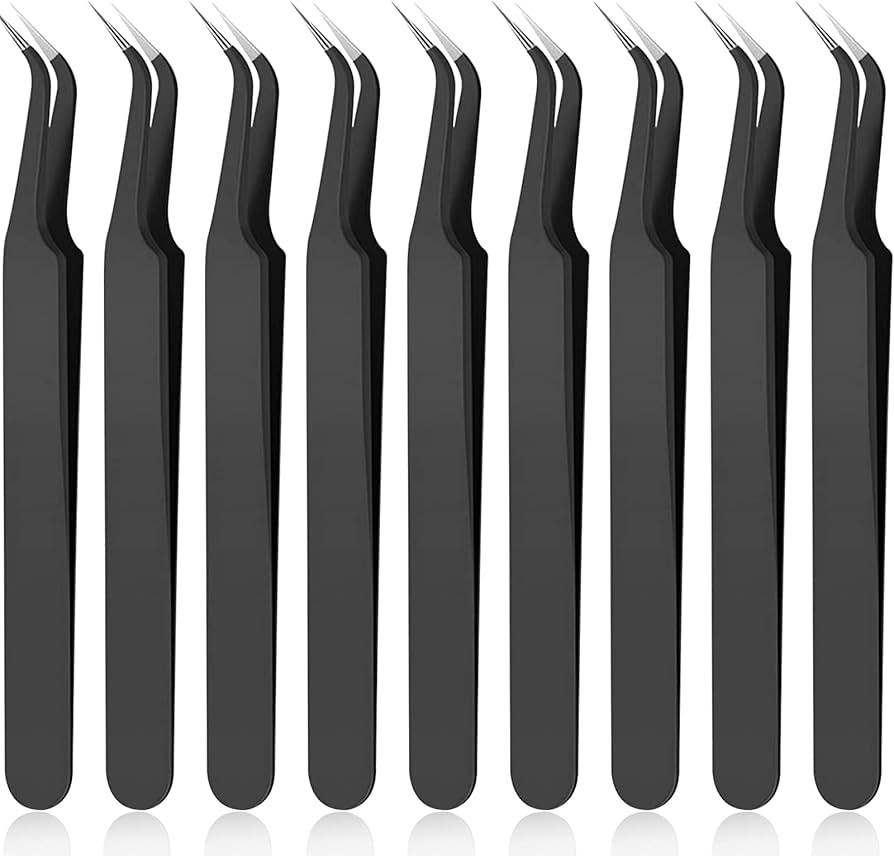 Honoson 9 Pieces Curved Pointed Craft Tweezers Stainless Steel Precision Tweezer with Protective ... | Amazon (US)