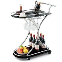 Gymax Serving Cart Kitchen Bar Wine Cart 2 Tier Glass Shelves and Metal Frame w/Wheels | Walmart (US)