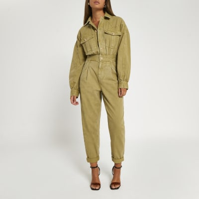 Khaki denim jumpsuit | River Island (UK & IE)