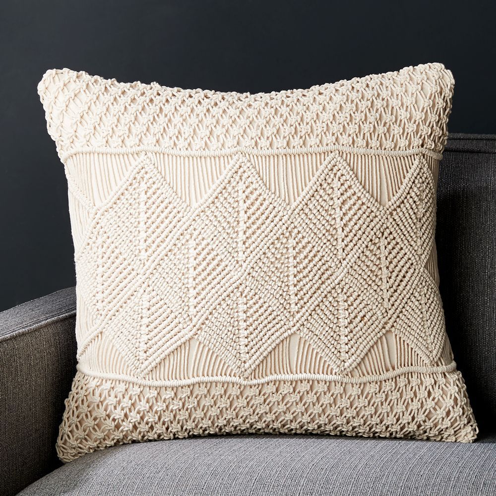 Lola 20" Macramé Pillow with Feather-Down Insert | Crate & Barrel