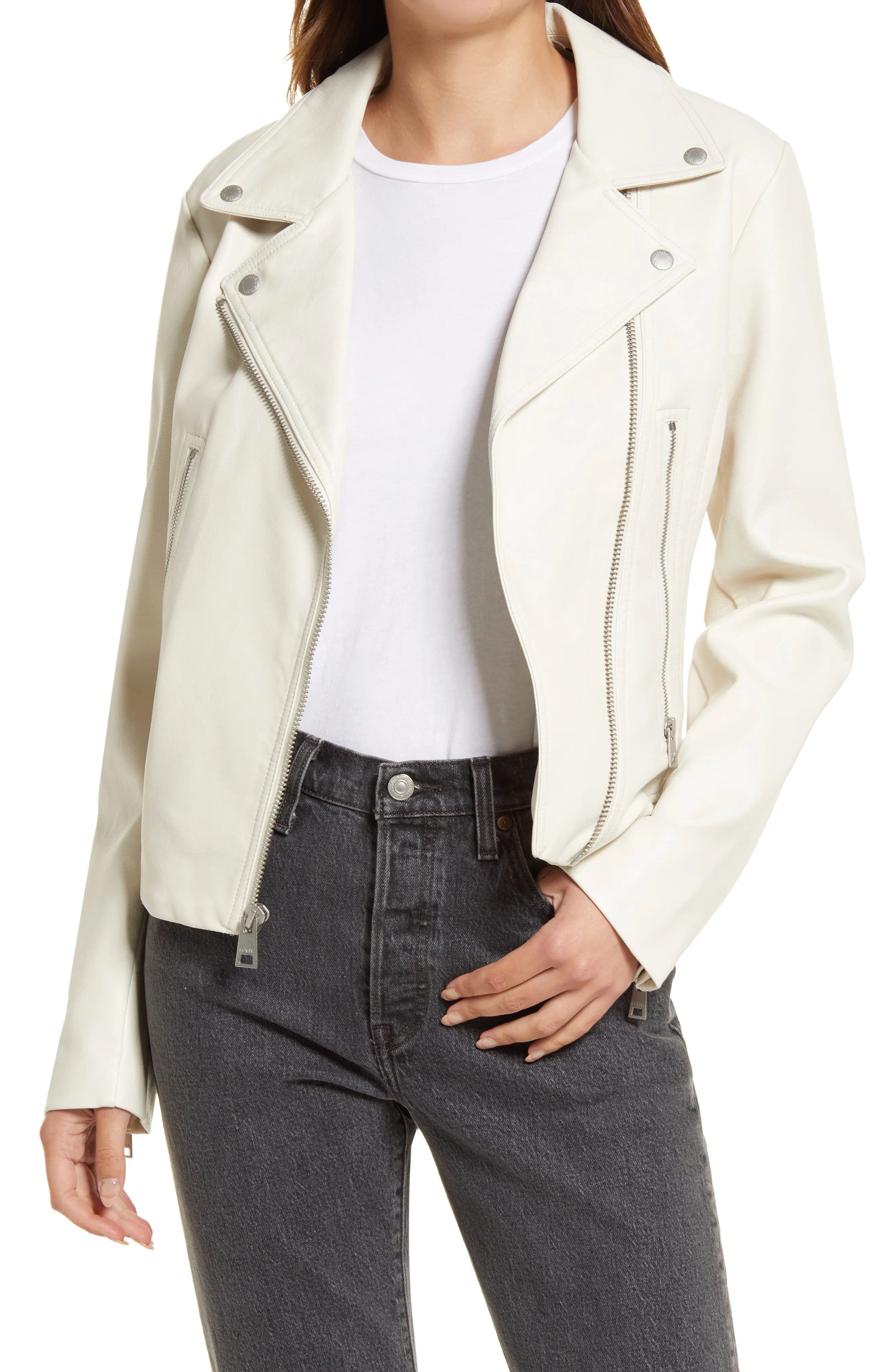 levi's Women's Faux Leather Moto Jacket in Oyster at Nordstrom, Size Small | Nordstrom