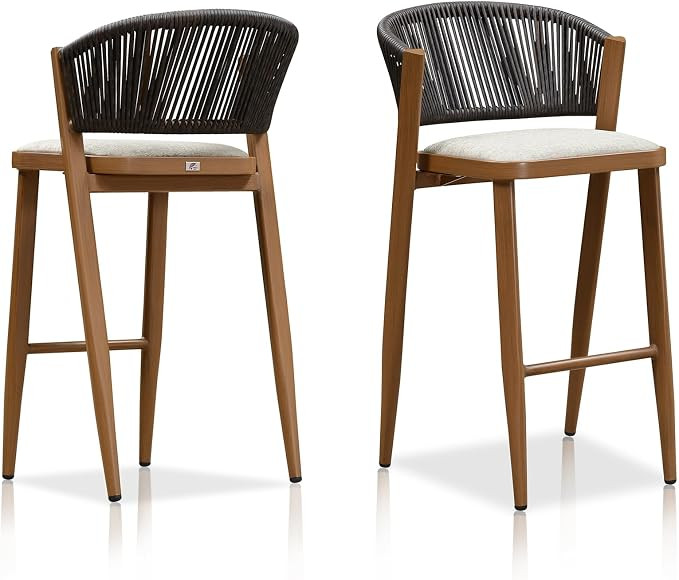 PURPLE LEAF Bar Stool Set of 2 Outdoor Bar Stool Chair with Back Aluminum Bar Height Stools Wicke... | Amazon (US)