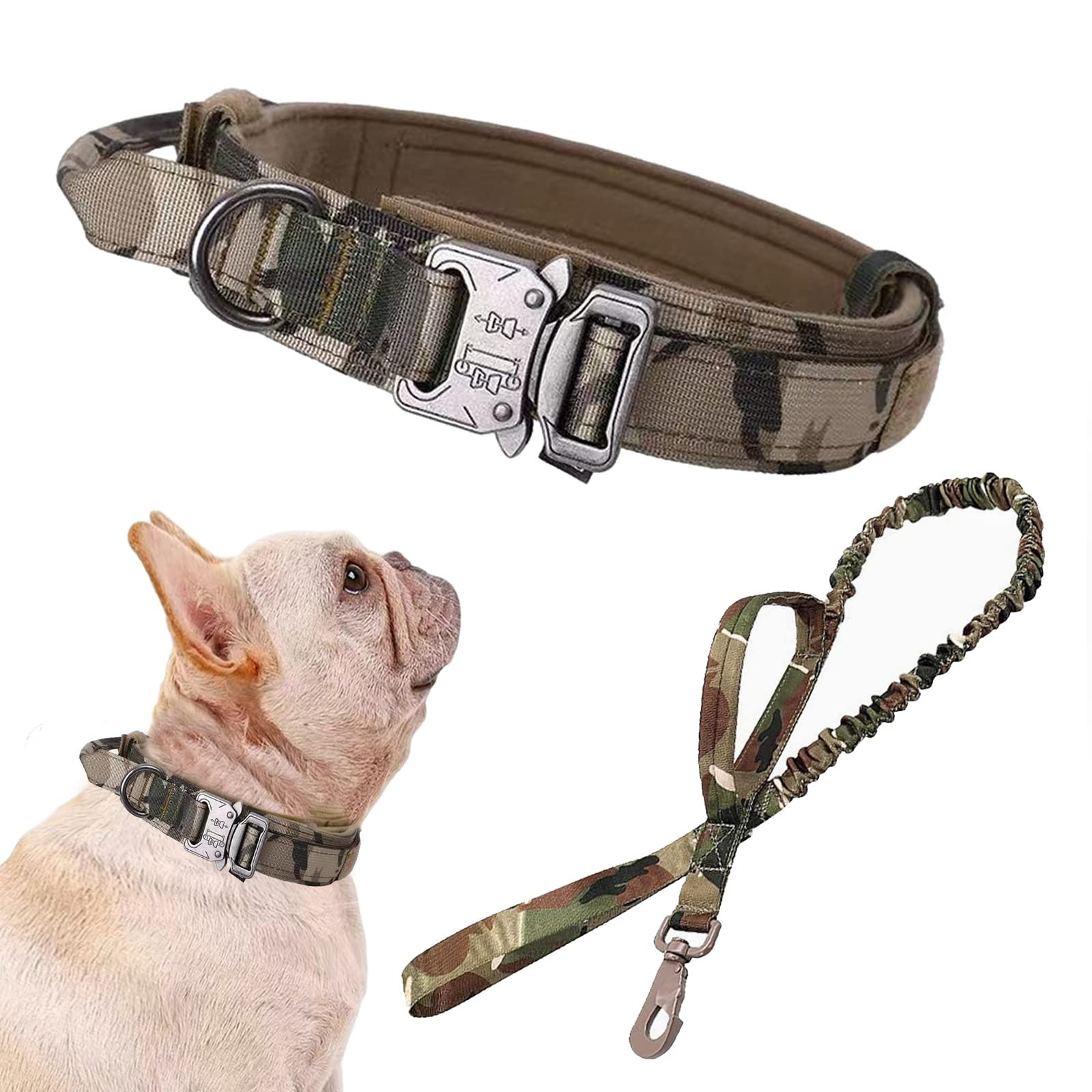 Tactical Dog Collar and Leash Set Tactical Dog Collar with Handle Bungee Leash Adjustable Militar... | Amazon (US)