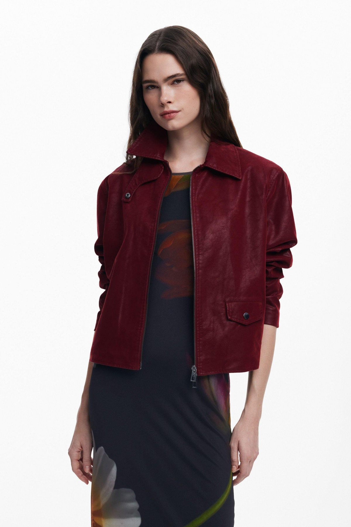 Desigual Women's Shiny faux leather jacket - Dark red | Macy's