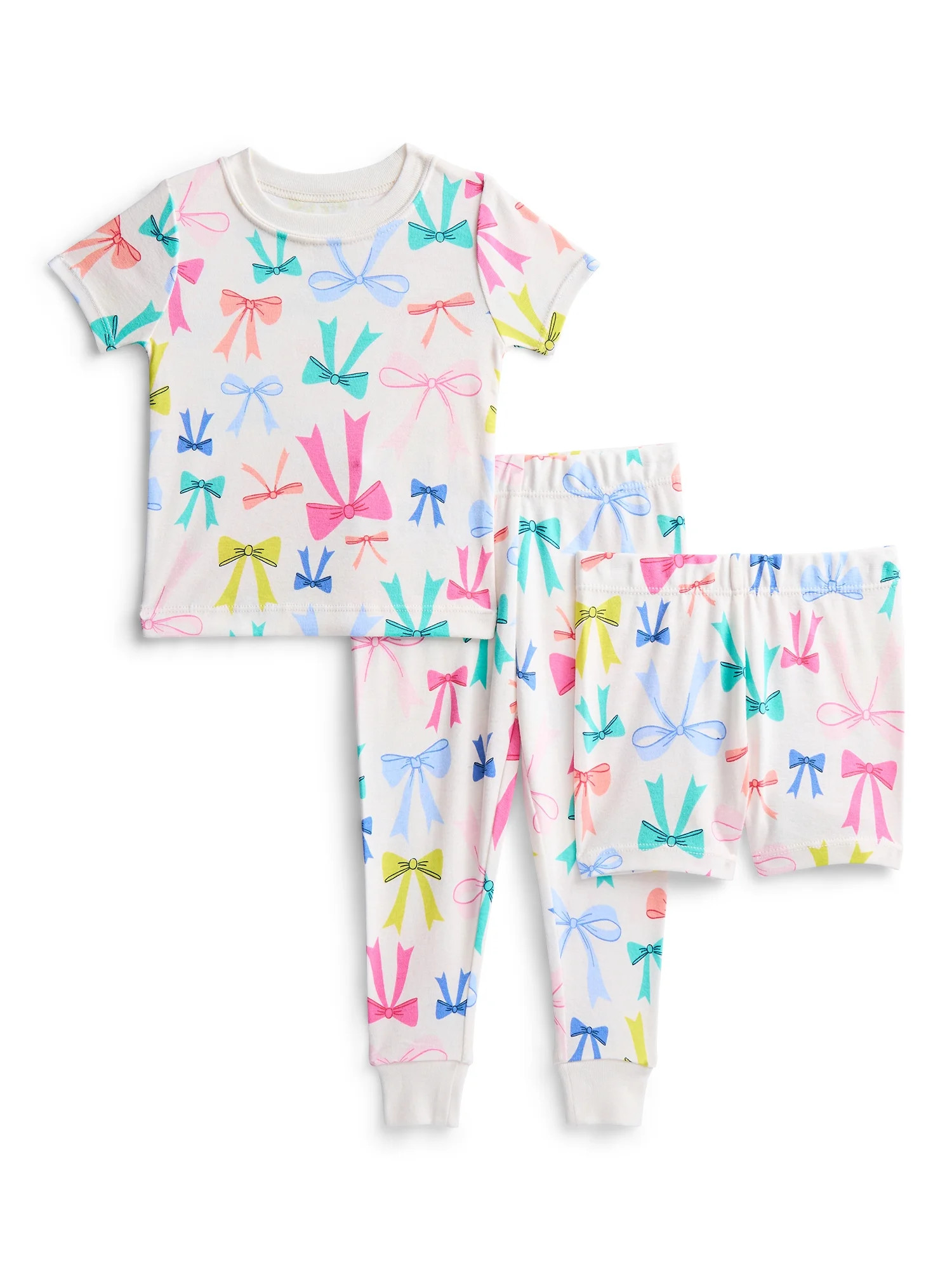 Wonder Nation Toddler Girls Short Sleeve Top, Pants and Shorts Pajama Sleep Set, 3-Piece, Sizes 1... | Walmart (US)