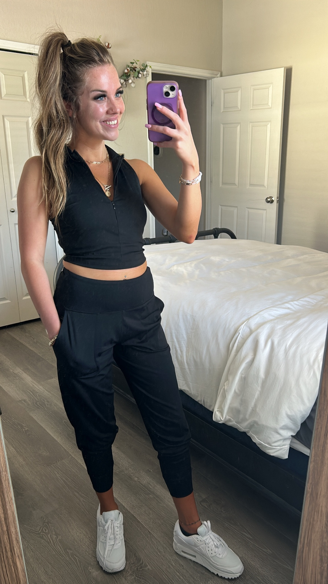 My travel outfit for the day! Super comfortable and casual. 

Travel outfit ideas, workout outfit, joggers, how to style joggers, athleisure clothing, nike air max 90

#LTKfindsunder50 #LTKtravel #LTKfitness