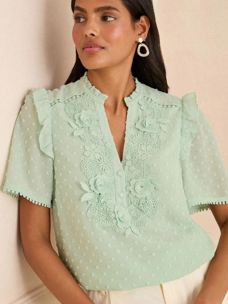 Love & Roses Mint Green Short Sleeve V-Neck Dobby Blouse | Next EU