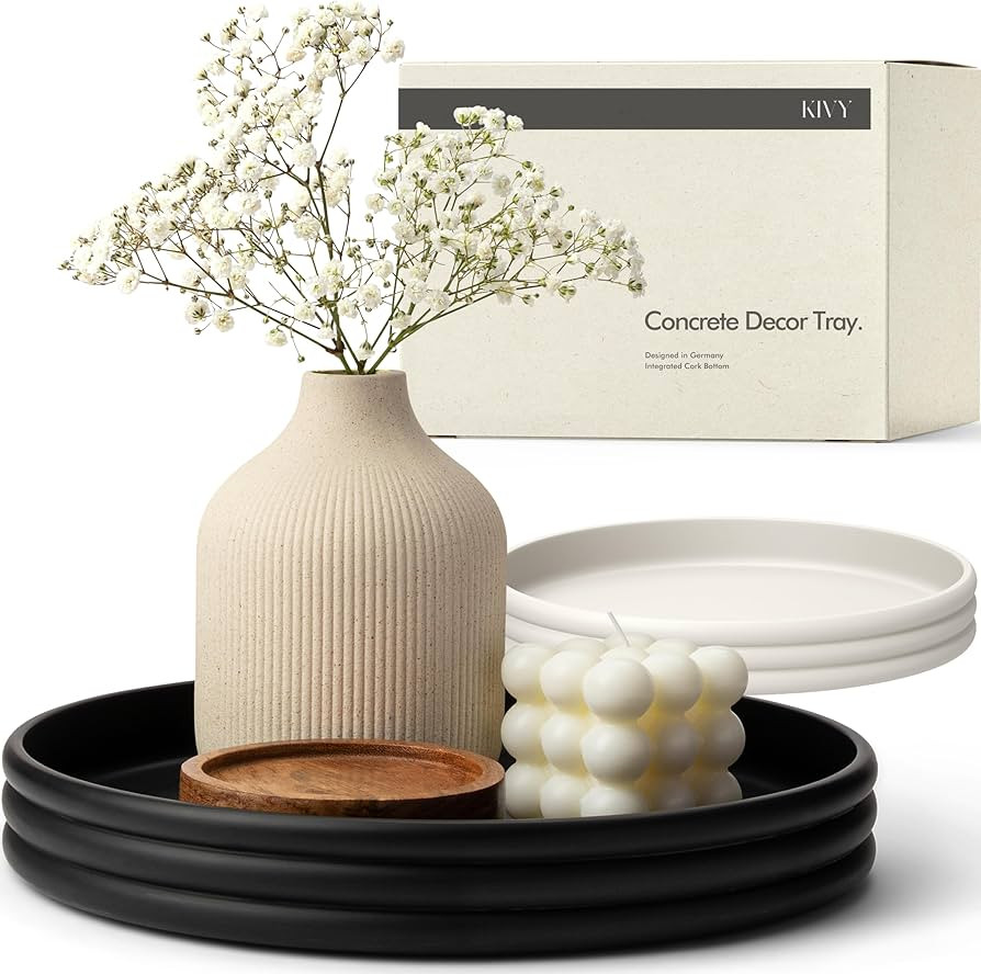 KIVY Round Decorative Concrete Tray 11x1,5 Inch - Modern Circle Coffee Table Bowl - Home Decor Ta... | Amazon (US)