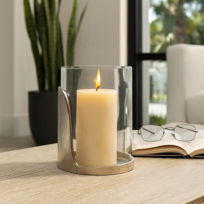 Modern Hurricane Pillar Holder for Home Decor Accent - Decorative Glass Cylinder Candle Stand for... | Amazon (US)